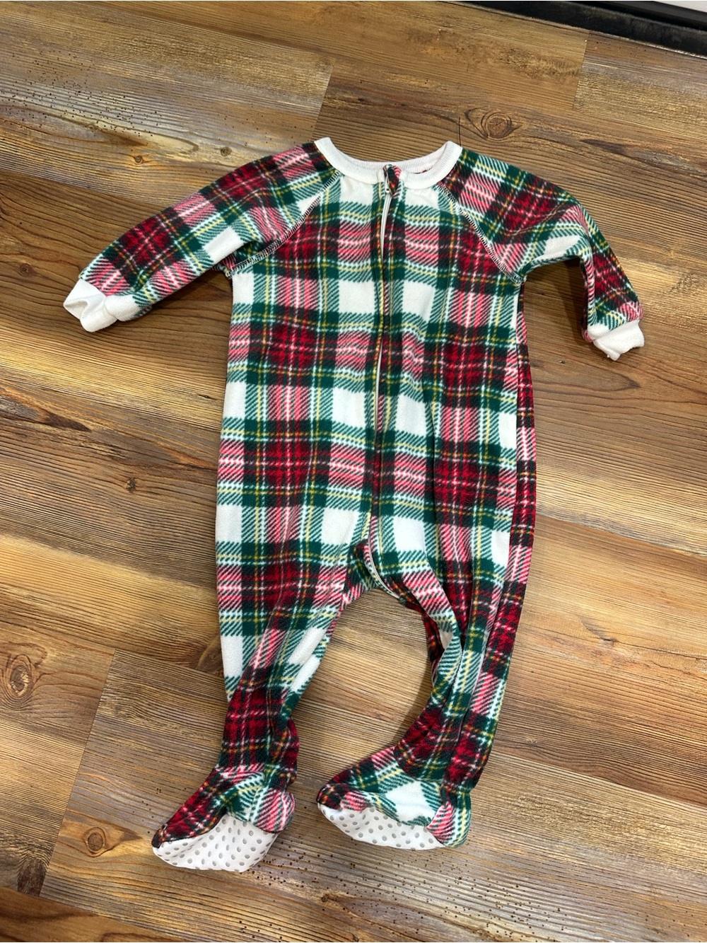 Pajama Place Red, Green & White Plaid Footed One-Piece 6-9M